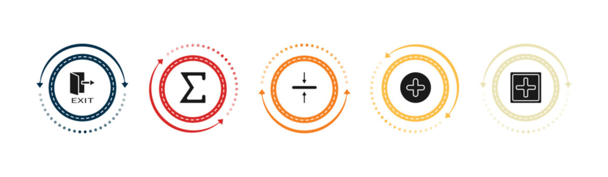 filled signs icons set - exit right arrow, the sum of, align, positive. editable vector for web and mobile ui