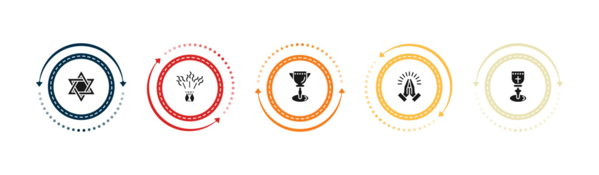 filled religion icons set - hebrew, incense, goblet, pray. editable vector for web and mobile ui
