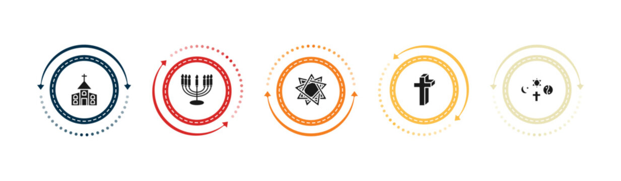 filled religion icons set - christianity, menorah, bahai, cross. editable vector for web and mobile ui