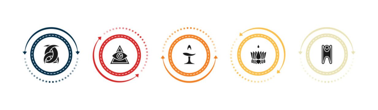 filled religion icons set - odin, caodaism, unitarian universalism, ayyavazhi. editable vector for web and mobile ui