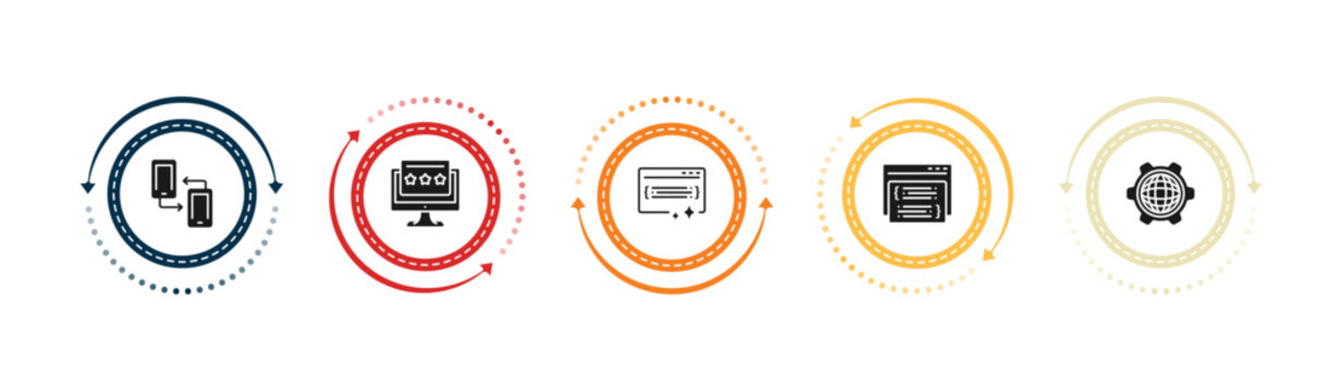 filled programming icons set - cross-platform, seo reputation, clean code, page. editable vector for web and mobile ui