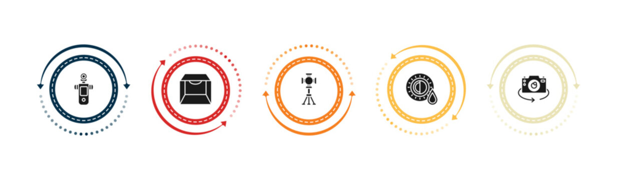 filled photography icons set - light meter, light box, spotlight, shades. editable vector for web and mobile ui