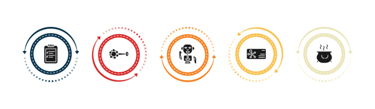 filled other icons set - prority, baby's rattle, robot of japan, chemistry business card. editable vector for web and mobile ui