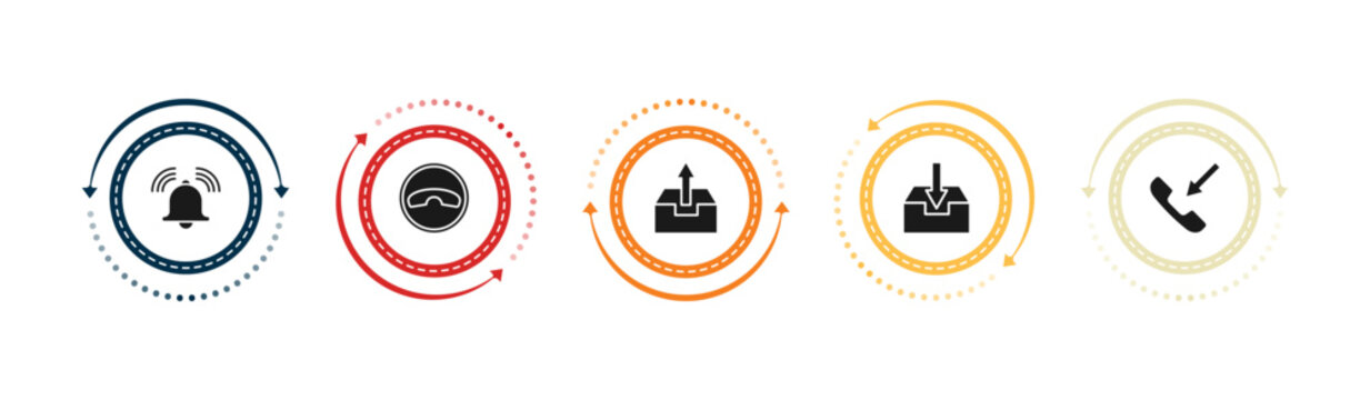 filled message icons set - ringtone, end call, outbox, inbox. editable vector for web and mobile ui