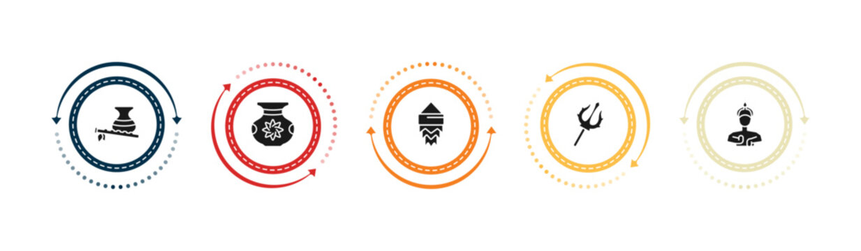 filled india icons set - bhagavan, ugadi, kandeel, trisul. editable vector for web and mobile ui