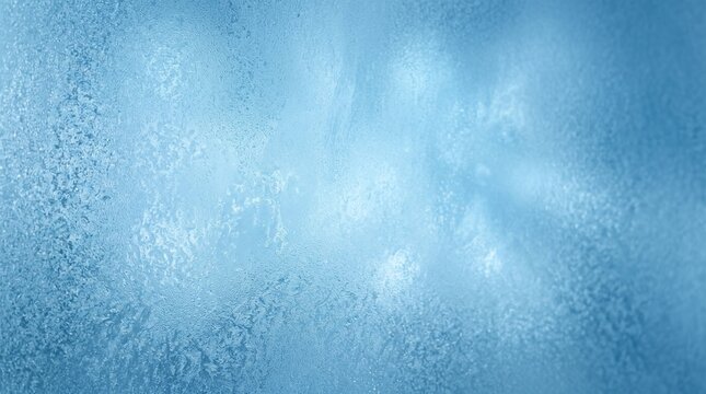 Frosted glass texture with blue glow. Abstract icy background with soft light bokeh.