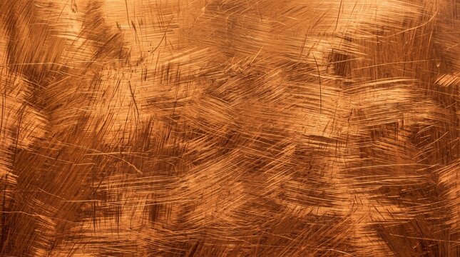 Brushed copper metal texture background. Shiny bronze surface with scratched pattern.