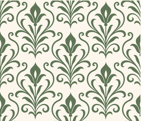 Fototapeta premium Elegant Sage Green Damask Seamless Pattern with Vintage Botanical Ornament