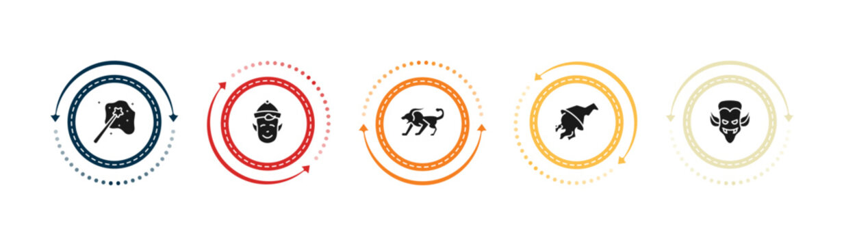 filled fairy tale icons set - enchantment, elf, chimera, witch. editable vector for web and mobile ui