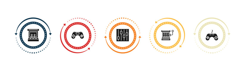 filled arcade icons set - arcade, game console, controls, slot hine. editable vector for web and mobile ui © IconArt