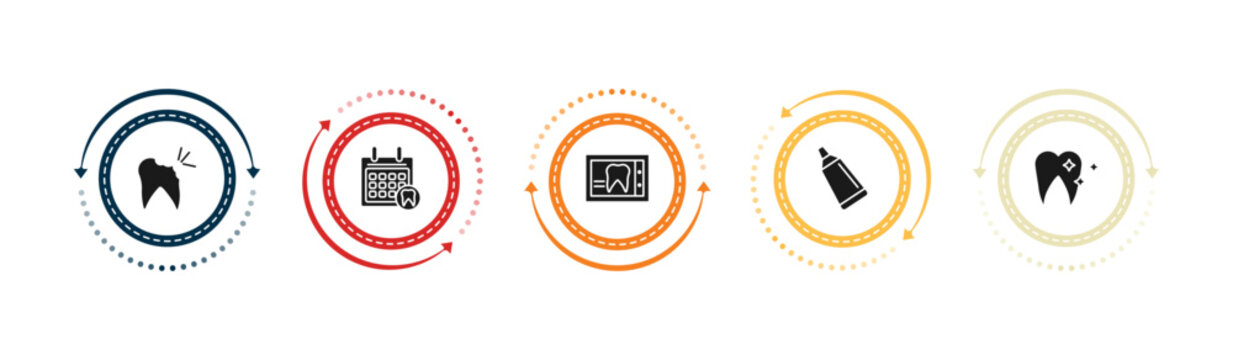 filled dentist icons set - cavity, dental appointment, dental x ray, toothpaste tube. editable vector for web and mobile ui