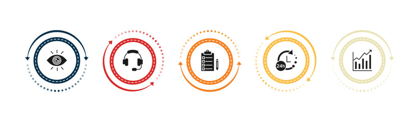 Naklejka premium filled customer service icons set - eye, head, list, 24 hours. editable vector for web and mobile ui