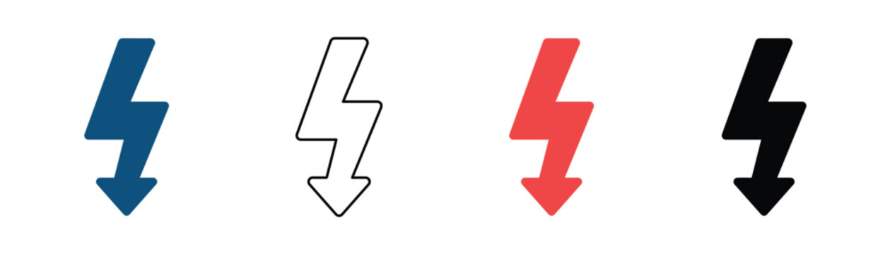 Lightning Arrow Icon Set Electric Bolt Symbol Design Vector Illustration Collection Outline Style