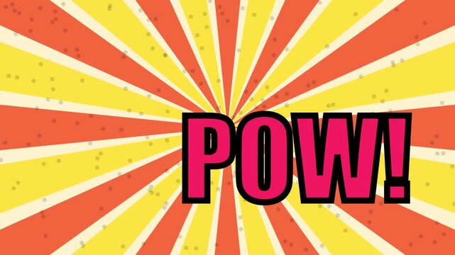 Comic book pow action with retro sunburst 4k background, for dynamic motion, effects and pop, style animation