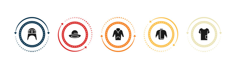 filled clothes icons set - ushanka, bowler, fleece, windbreaker. editable vector for web and mobile ui © IconArt