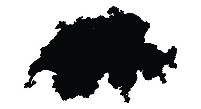 Detailed black map of switzerland isolated on a white background in a minimalist graphic design style silhouette