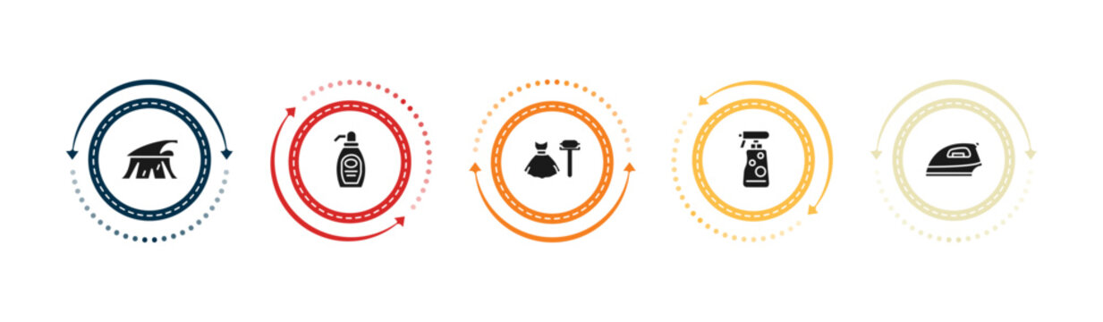 filled cleaning icons set - wiping brush, cream cleanin, dress cleanin, perfume cleanin. editable vector for web and mobile ui