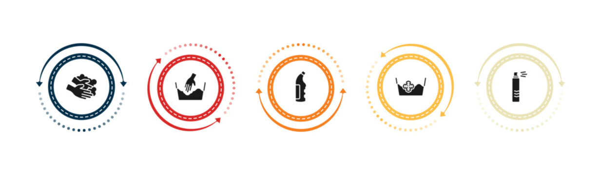 filled cleaning icons set - hands, delicate, bleach, cold water. editable vector for web and mobile ui