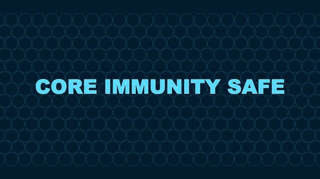 Core immunity safe text animation on dark hexagon 4k background, for health and, wellness medical concepts