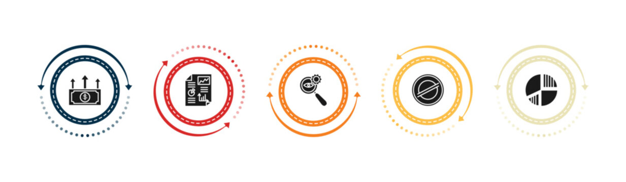 filled business and finance icons set - spending, infographics, investigate, stellar. editable vector for web and mobile ui