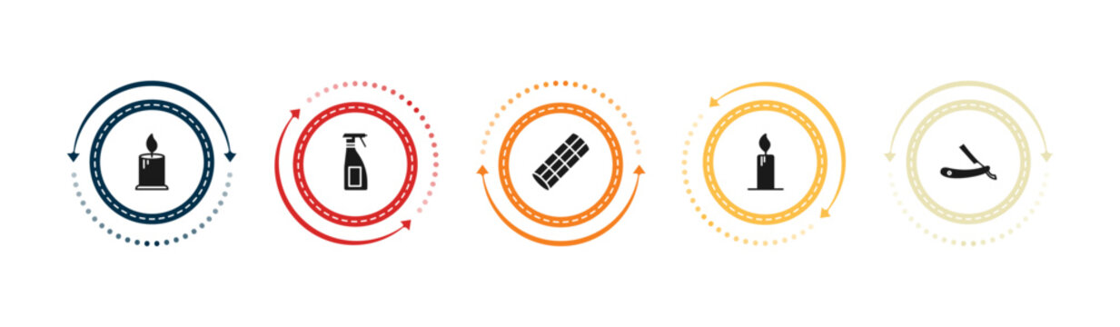 filled beauty icons set - one candle, aplicator bottle, curler with pin, candle light. editable vector for web and mobile ui