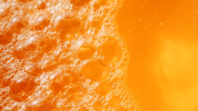Vibrant orange bubbly liquid texture close-up bubbles