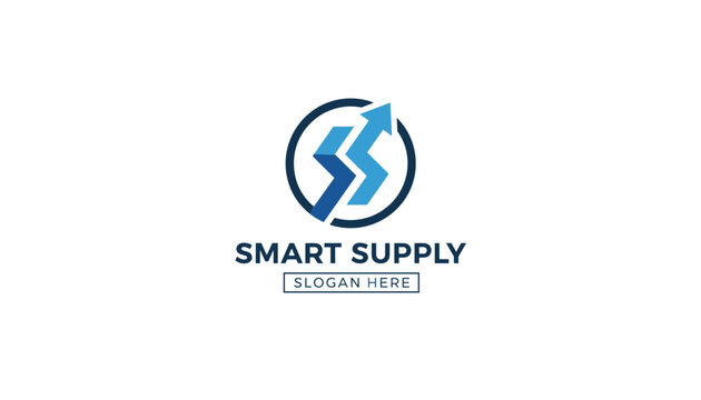 Modern corporate logo and branding template for a smart supply company featuring abstract blue arrows in a dark circle.