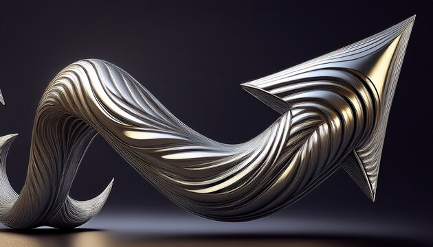 metallic wriggling arrow 3d shape isolated futuristic chrome squiggle line arrow banner abstract tangled curved pointer