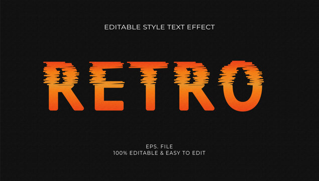 Retro editable text effect vector, orange gradient font style with glitch noise wave effect on dark background