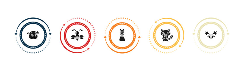 filled animals icons set - pig, bee, lama, raccoon. editable vector for web and mobile ui © IconArt