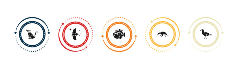 filled animals icons set - lemur, manta ray, piranha, ant eater. editable vector for web and mobile ui © IconArt