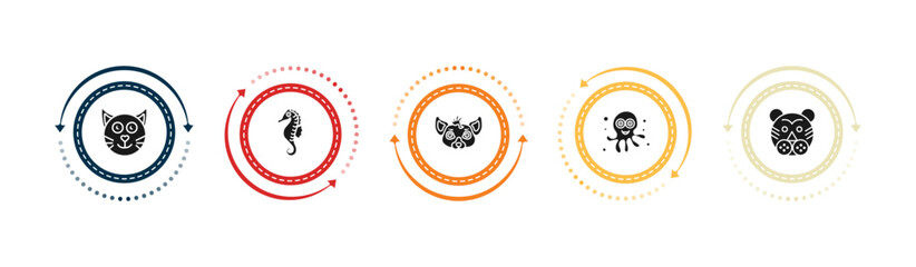filled animals icons set - cat, seahorse, hyena, octopus. editable vector for web and mobile ui © IconArt