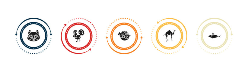 filled animals icons set - racoon, cock, globe fish, camel. editable vector for web and mobile ui © IconArt