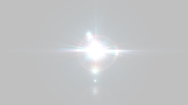 Bright light shines with rays on a transparent background in a simple design with no other objects around