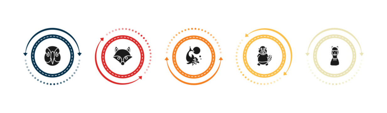 filled animals icons set - deadlock, fox, dolphin jumping, beaver. editable vector for web and mobile ui