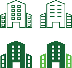 Obraz premium Modern City Buildings Vector Illustration with Urban Skyline Skyscrapers Office Towers Residential Architecture and Downtown Cityscape Design Icon Set