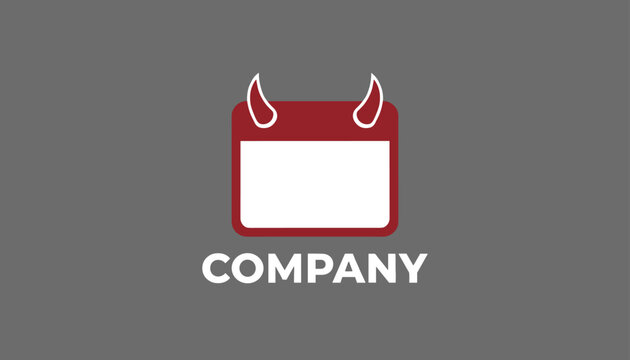 Modern minimalist corporate logo design featuring a red calendar icon with devil horns over a plain gray background.