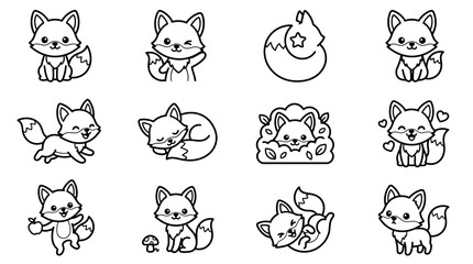 Obraz premium Cute Fox Illustrations: Kawaii Style Cartoon Collection