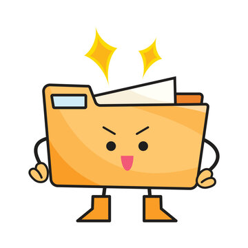 Proud brown file folder mascot character colorful illustration isolated on white background.