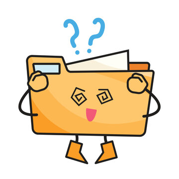 Confused overload brown file folder mascot character colorful illustration isolated on white background.