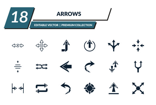 filled arrows icons set - roundabout, move, upward, enter up. editable vector for web and mobile ui