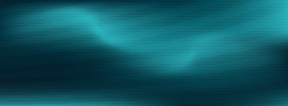 Dark teal cyan vector background featuring glowing gradient wave motion and horizontal scan lines, futuristic cyber technology digital mesh banner.