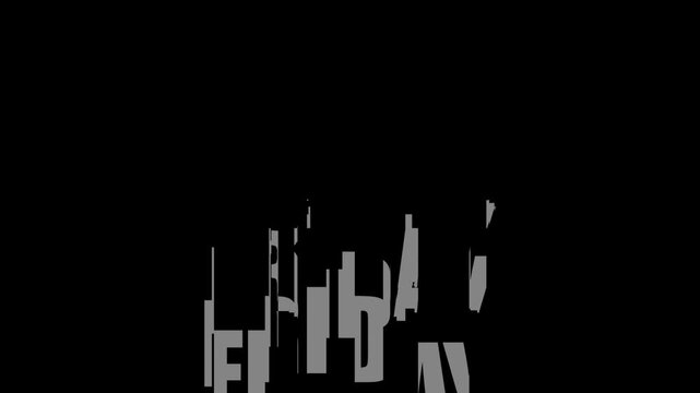 Friday text animation on black background, for social media, and calendar day, of the week, typography motion text animation