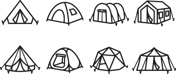 Eight types of camping tents illustration © Torikul