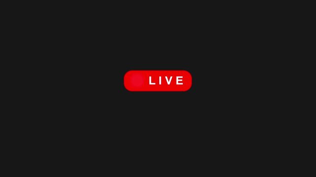 Animation of live button with transparent background. Live streaming and broadcasting with alpha channel