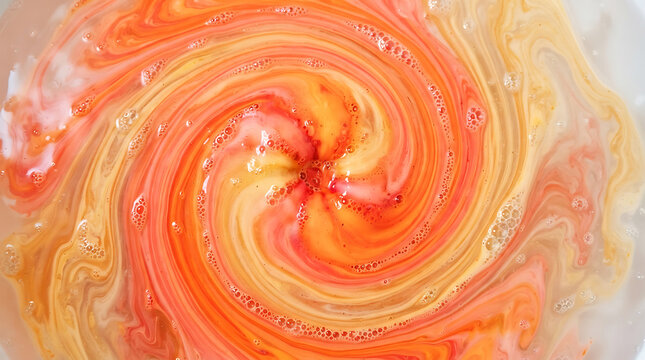 Pink and orange swirling dissolving bath bomb in water
