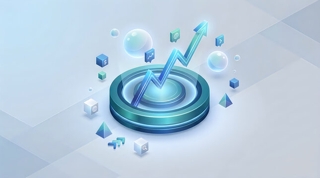 Financial growth arrow on digital platform. Business success concept with 3d icons.