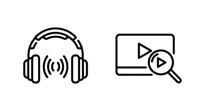 Headphone cue and preview channel icons for audio and production UI with headphone production broadcast listening software interface application multimedia playback communication