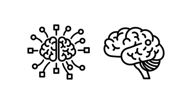 Artificial intelligence and machine learning brain icons with intelligence learning technology computing innovation analysis processing connection abstract illustration knowledge