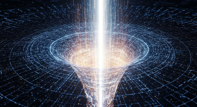 Abstract digital funnel visualizing big data processing and high speed network connectivity with abstract technology connectivity